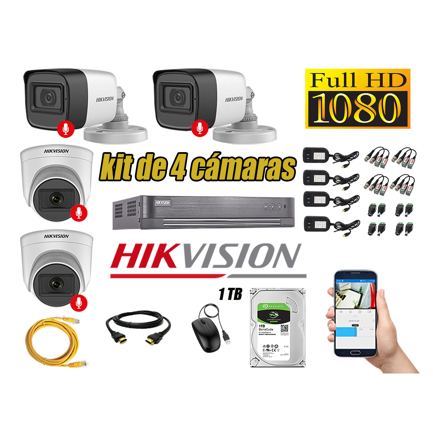 KIT 04 CAMARAS DE SEGURIDAD C/ AUDIO
